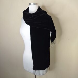 Shira Leah Black Silk Velvet Scarf Beaded Scarf